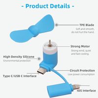 Colorido y potente ventilador de teléfono celular 2 en 1 USB Mini para iPhone y Android Tipo-C Logotipo personalizado
