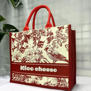 Fourre-tout d'épicerie écologique réutilisable de couleur naturelle Sacs en jute imprimés personnalisés Sac fourre-tout en toile de lin personnalisé fabriqué au Viet Nam - Product Image 4
