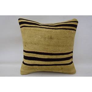 Subtle Striped <b>Vintage</b> Floral Kilim Patchwork Wool Pillow 14x14 Inch Woven Silk Decorative Cushion Portable <b>Bedding</b> - Product Image 1