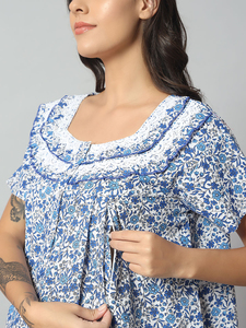 Camisón de Maternidad de Algodón 100% para Mujer, Manga Media, Largo Completo, Tejido Transpirable, Cuello con Estampado Floral, Elegante para Verano, 300g - Product Image 5