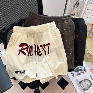 Casual High Street Shorts Diamond Patch Embroidered Letter Logo <b>Joggers</b> Loose Fit Drawstring Shorts Men <b>Women</b> Stylish Summer - Product Image 1