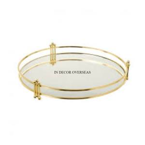 Round Shape High Quality <b>Mirror</b> And Gold Plated Unique Designer Frame And Base Table Top Serving <b>Tray</b> Restaurant & Hotel Supply - Product Image 1
