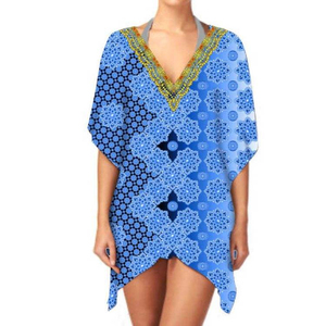 ชุดเดรสคาฟตันสั้นสำหรับผู้หญิงชุดเดรสลำลองคอวีระบายอากาศได้ดีสำหรับฤดูร้อน - Product Image 4