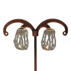 925 Silver Women's Round Cut Moissanite Diamond <b>Hoop</b> Earring <b>Gold</b> Plated Stud Earrings for Hip-hop Style Wedding Engagement Gift - Product Image 5