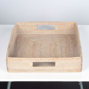 ถาดเสิร์ฟงานฝีมือเวียดนาม รูปทรงเรขาคณิต ฐานไม้ไผ่เป็นมิตรกับสิ่งแวดล้อม ดีไซน์การสานหวายที่ทนทาน ผิวขัดเงา หรูหรา - Product Image 4