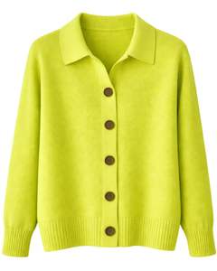 Women <b>Lime</b> <b>Green</b> Button Front Knit Cardigan Sweater Long Sleeve Soft Casual Winter <b>Top</b> With Polo Collar For <b>Ladies</b> Fashion Wear - Product Image 1
