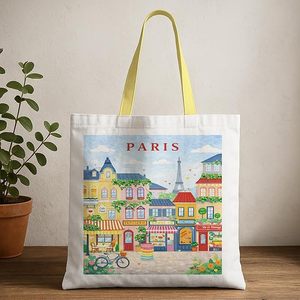 Bolsa de tela de algodón con logo de la ciudad de París, Francia, impreso en la bolsa, la mejor opción para regalo, para empacar, uso diario, estilo de vida en el hogar - Product Image 1