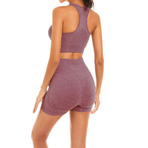 Conjunto de sujetador y pantalones cortos de yoga para mujer de talla grande al por mayor con logotipo de cinturón frontal, ropa de entrenamiento deportiva de 2 piezas ecológica de secado rápido - Product Image 5