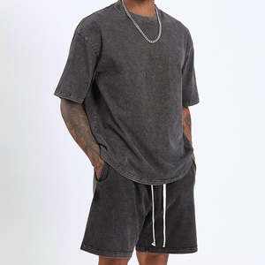 Ensembles de t-shirts et shorts délavés à l'acide très vendus sur mesure ensemble de t-shirts surdimensionnés pour hommes ensemble de shorts de jogging - Product Image 1