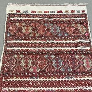 Alfombra Turca, Alfombra Pequeña de 2.3x4.4 pies, Alfombra de Lana Kilim Roja y Azul - Product Image 5