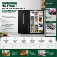 Réfrigérateur côte à côte noir à contrôle électronique No Frost de 458L/520L, grande capacité, idéal pour la maison, la cuisine et l'hôtellerie