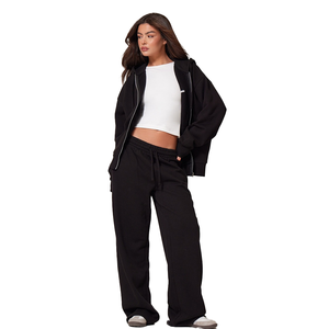 Conjuntos de ropa deportiva de invierno unisex con cremallera, logotipo personalizado, técnicas impresas, moda de invierno sólida, trajes apilados, opción de talla grande para - Product Image 1