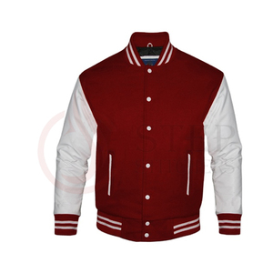 Custom Leather Sleeves Chenille Embroidery Patch Logo Baseball <b>Jacket</b> Red And White Contrast For <b>Men</b> And Women <b>summer</b> park - Product Image 1