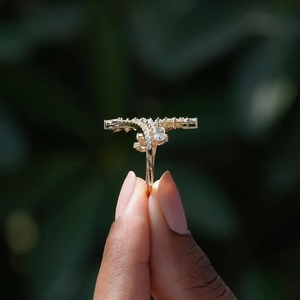 Bague de mariage ajustable en or massif 14 carats avec diamant de laboratoire, style feuille ouverte, sertie de diamants, pour femme - Product Image 5
