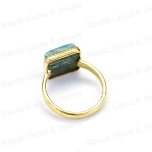 Anillo de mujer de Plata de Ley 925 de alta calidad, relleno de oro de 18 quilates, 14mm, ajuste de bisel de amazonita Natural, Cuadrado liso, rodio fino - Product Image 4
