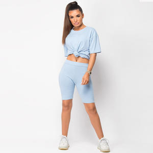 Nouvel ensemble décontracté avec short ensemble 2 pièces tenues pour femmes ensemble d'été marque privée 100% coton ensembles de shorts à bas prix - Product Image 6