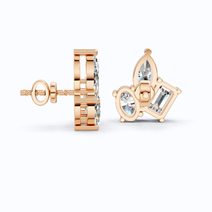 ต่างหูเพชรโมอิสซาไนต์สามเม็ด ทอง 14k ทรงมาร์คีส์ ทรงรี ทรงเอเมอรัลด์ แบบเกลียวหลัง สำหรับงานครบรอบแต่งงาน เครื่องประดับสำหรับผู้หญิง - Product Image 4