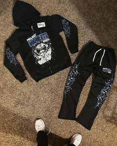 Custom Sun Faded Zip up Terry Mujeres Bordado Chándales Set Oversized Flare Pants Mujeres Rhinestone Chándal - Product Image 4