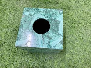 Boîte à mouchoirs en malachite 5"x5"x5" carrée, faite à la main, luxe, décoration de salle de bain en pierre - Product Image 3