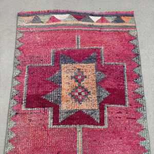 3x11.4 ft Herki Turkish Vintage <b>Wool</b> Rug <b>Red</b> Gray Patchwork Floral Design Eco-Friendly Latex Backing - Product Image 5