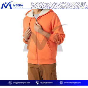 2025 Custom Logo Design <b>Men's</b> Fleece Pullover <b>Hoodie</b> with Zipper Solid <b>Orange</b> Comfortable Winter Pullover for <b>Men</b> - Product Image 3