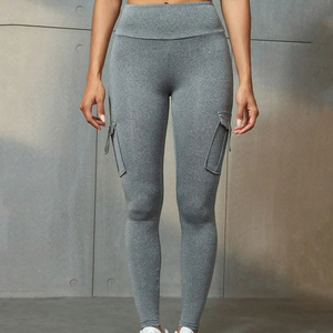 Mallas Cargo ecológicas transpirables de cintura alta para mujer para entrenamiento de yoga en el gimnasio con tela elástica y múltiples bolsillos - Product Image 3