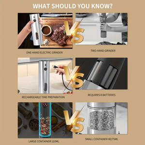 Moulins à sel et à poivre électriques rechargeables en acier inoxydable, ensemble de 3 pièces avec base, 1 ensemble pour la cuisine à domicile - Product Image 4