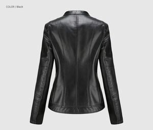 Trendy Women's Black Leather Biker Jacket Breathable Handmade Zipper Closure Slim Fit <b>Stand</b> Collar Stylish Pockets Autumn Modern - Product Image 2