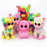 Peluche cochon tie-dye unique, adorable cochon en peluche avec de grands yeux scintillants arc-en-ciel, cadeau doux pour enfants