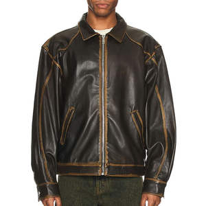 Blouson bombardier vintage en cuir avec logo personnalisé pour hommes toile à col montant hiver Letterman Baseball Style brodé sur mesure - Product Image 5