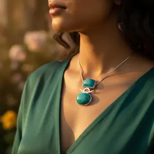 Women's <b>Silver</b> Turquoise Pendant <b>Necklace</b> 14K Gold Platinum Rose Gold Rhodium Plating; Trendy Gift Featuring Opal <b>Diamond</b> Pearl - Product Image 3