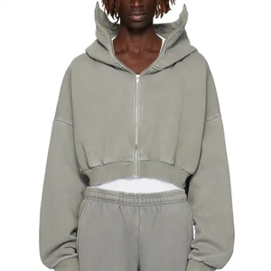 Sweat à capuche à fermeture éclair en éponge française personnalisé pour hommes 450-500gsm finition délavée Vintage High Street Style 100% coton coupe régulière - Product Image 1