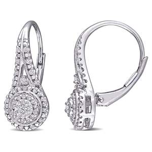 Boucles d'oreilles pendantes en diamant avec double halo et leverbacks Boucles d'oreilles pour femme - Product Image 2