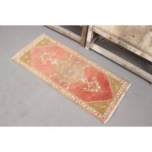 0.1x3.4 ft Vintage Turkish Rug, <b>Runner</b> Rug, <b>Red</b> Abstract Rug - Product Image 2