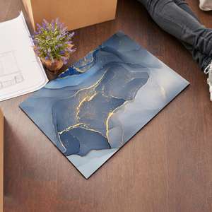 พรมขนสัตว์ลายหินอ่อนแบบดั้งเดิม สีทองน้ำเงิน โทนสีอ่อน ดีไซน์แบบแพทช์เวิร์ค  ฐานรองทำจากยางลาเท็กซ์ เป็นมิตรกับสิ่งแวดล้อม - Product Image 2