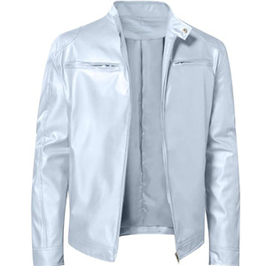 ICE BLUE UNIQUE Color Primavera Casual Motor Spliced 2023 Chaqueta de cuero personalizada Hombres Otoño Moda Biker Jacket - Product Image 6