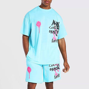 Vente en gros Logo personnalisé hommes tenue d'été respirant deux pièces vêtements de sport décontractés avec bas quantité minimale de commande tendance sérigraphie - Product Image 1