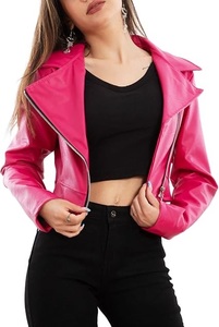 Chaquetas de mujer Faux Leather Nail Zip Short Sexy Halterneck Jacket Mujer Faux Leather Cropped Moto Biker Chaqueta de manga larga - Product Image 2