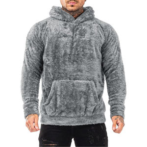 Sweat à capuche en coton molletonné ultra doux pour hommes nouvelle mode hiver Sherpa avec impression personnalisée style automne teint uni - Product Image 1