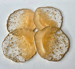 Ensemble de 4 sous-verres de table en résine à motif à carreaux, durables, imprimés en UV, avec logo personnalisé, sous-verres élégants faits à la main pour les boissons, mariage - Product Image 2