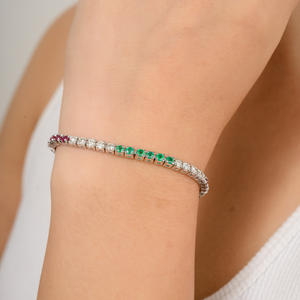 Bracelet de tennis en or blanc 18 carats de haute qualité pour femmes Style à la mode émeraude naturelle rubis diamant Design élégant pour les cadeaux de fêtes - Product Image 2