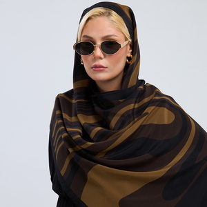 Chal Largo Multifuncional de Seda de Morera 100% Pura con Patrón Moderno de Ondas Abstractas en Tonos Tierra, con Dobladillo Enrollado a Mano - Product Image 1