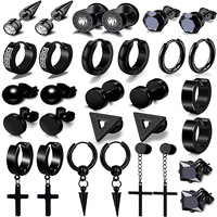 Trendy Unisex Black Stainless Steel Piercing Jewelry Set Cross Hoop <strong>Earring</strong> Stud <strong>Bulk</strong> Wholesale