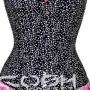 Corsé de lunares hecho a medida sobre el busto con corsé de satén de estilo gótico de entrenamiento de cintura deshuesado de acero original con volantes - Product Image 3