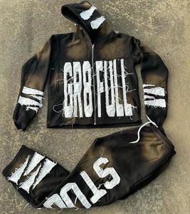 Conception personnalisée Soleil Faded Broderie Patch Applique Survêtement Unisexe 500GSM Poids Lourd À Capuche Et Pantalon De Survêtement Ensemble Survêtement - Product Image 2