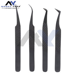 Pince à cils professionnelle de conception OEM, volume, noir mat, acier inoxydable, outil de beauté, salon, pointe en fibre isolante, marque privée - Product Image 1