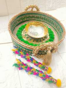 Ensemble de plateaux de cérémonie unique pour le haldi et le mehndi, plateau décoratif de mariage avec bol et applicateur, plateau de pithi, plateau de mehndi, plateau de kumkum, plateau de dholki - Product Image 5
