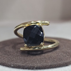 925 plata esterlina chapada en oro excelente calidad cojín Natural corte negro ónix piedra preciosa hecho a mano eternidad Vermeil anillo - Product Image 1