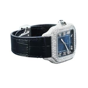 นาฬิกาธุรกิจมืออาชีพสำหรับผู้ชาย หน้าปัดทรงสี่เหลี่ยมประดับเพชรที่ได้รับการเพาะเลี้ยง ตัวเรือนสีเงิน สายหนังสีดำ นาฬิกาสำหรับใส่ในโอกาสทางการสำหรับผู้ชาย WATC - Product Image 3