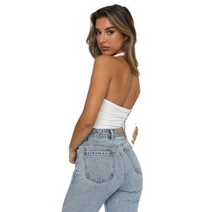 Camisetas sin mangas premium, elegantes y modernas, de verano, con cuello en V, lisas, ajustadas, acanaladas, cortas, sin mangas, transpirables, estilo urbano. - Product Image 5